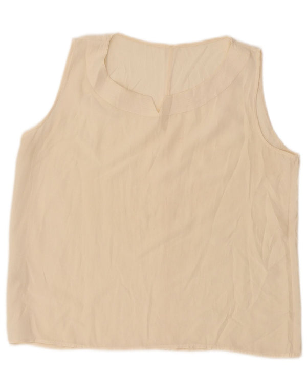 Vintage mujer crop blusa sin mangas Top Reino Unido 14 grande de seda blanca
