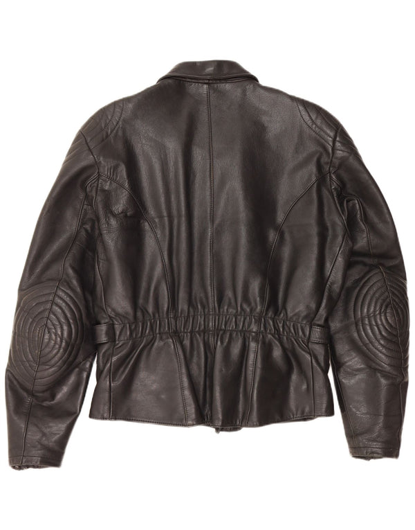 VINTAGE Chaqueta biker de cuero para mujer Reino Unido 18 XL Cuero negro