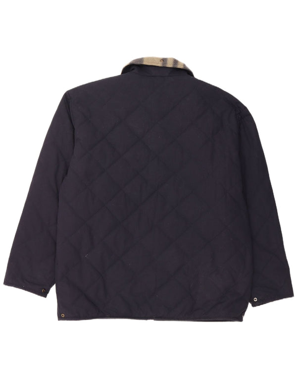 Vintage hombres chaqueta acolchada Reino Unido 44 2XL algodón azul marino