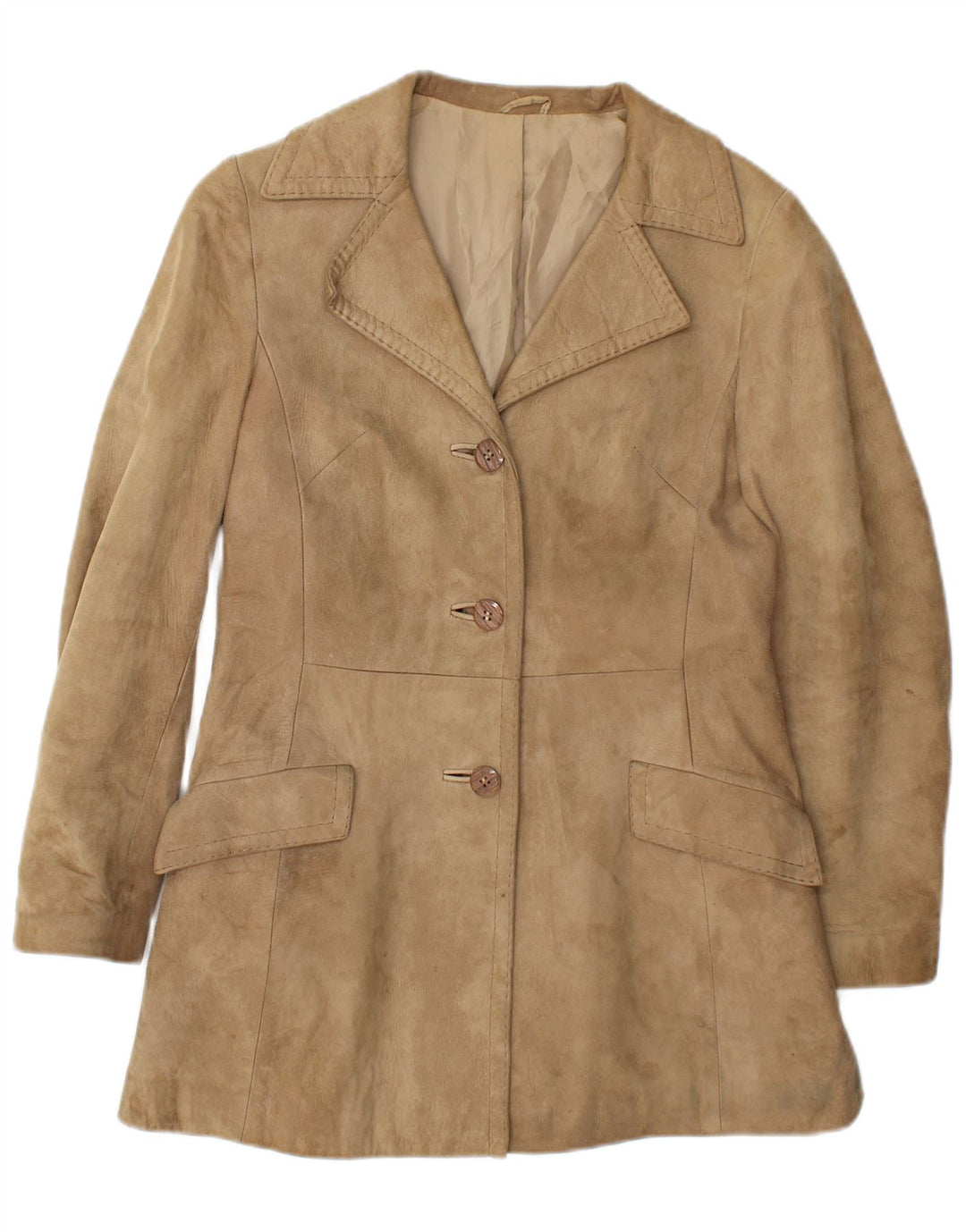 Vintage mujer ante chaqueta Reino Unido 10 pequeño beige