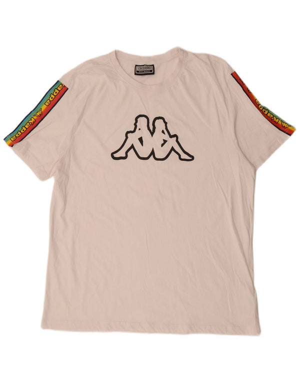 KAPPA Camiseta gráfica para hombre Top 2XL Blanco Colorblock Algodón