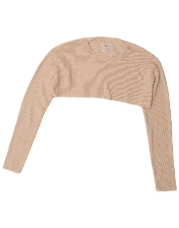 Zara Top Crop Manga Larga Niña 13-14 Años Blanco Roto