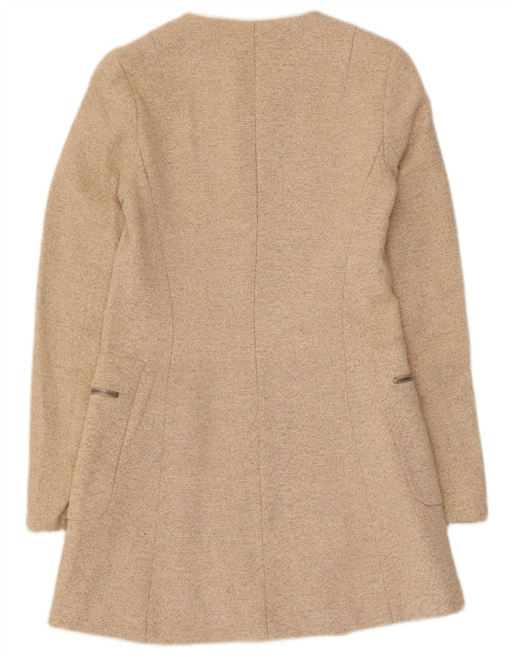 Zara Chaqueta Blazer Larga Con Cremallera Completa Para Mujer UK 8 Small Beige Moteada