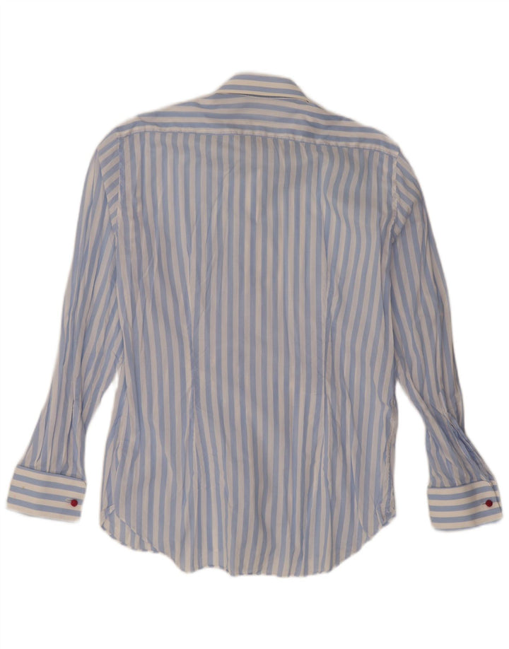 Camisa vintage para hombre de algodón a rayas azules grandes