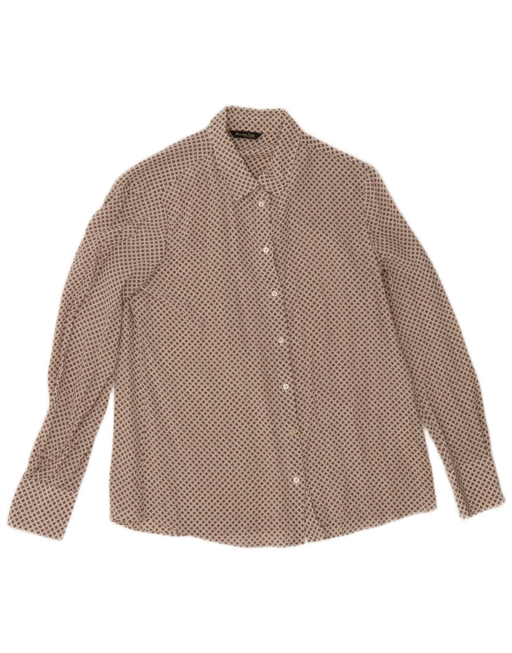 Massimo Dutti Blusa Camisa Mujer EU 38 Small Beige Geométrico Seda