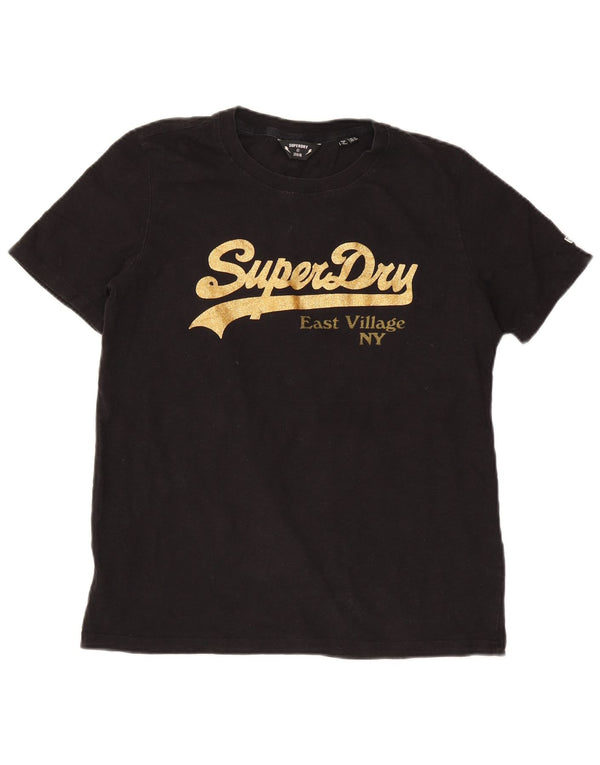 Superdry Mujer Camiseta Gráfica Top UK 40 Medium Negro Algodón