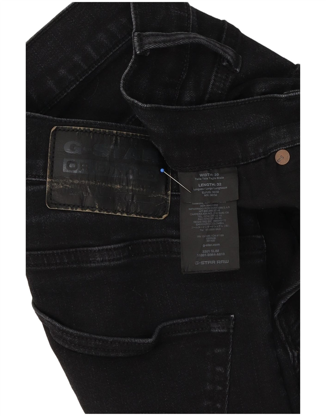 G-Star Hombre 3301 Vaqueros Slim W30 L32 Negro