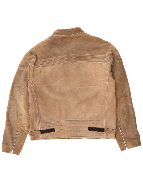 Vintage hombres ante bomber chaqueta Reino Unido 40 cuero beige grande