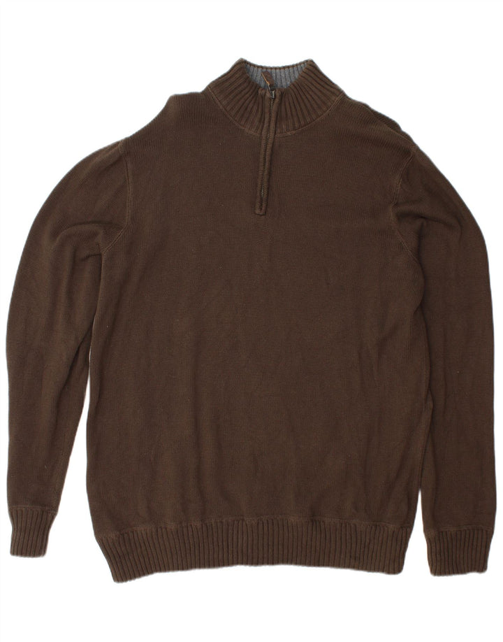 EDDIE BAUER Jersey con cuello y cremallera para hombre, talla grande, algodón marrón
