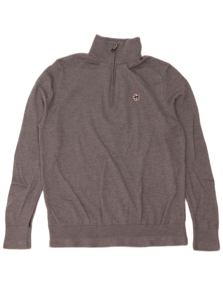 TED BAKER Suéter tipo jersey con cuello y cremallera para hombre talla 6 2XL Lana gris