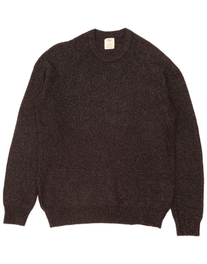 Marks & Spencer Jersey con cuello redondo para hombre, suéter medio negro moteado