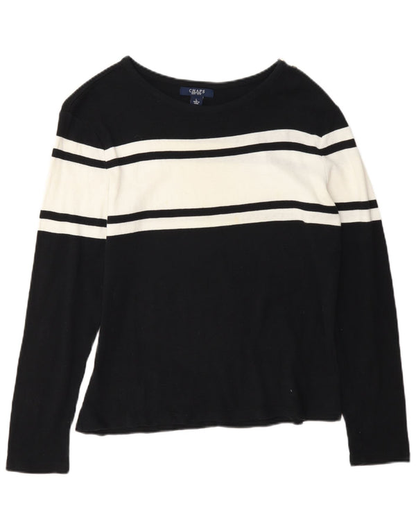 Chaps Womens Top Long Sleeve UK 14 Large Navy Blue Colourblock Cotton