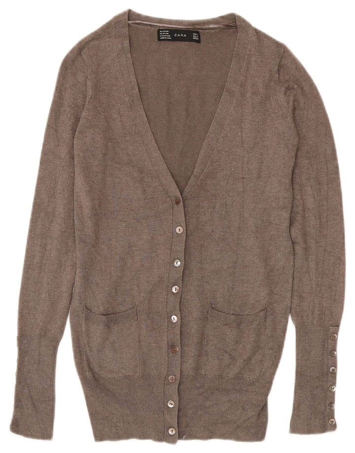ZARA Suéter Cárdigan Mujer UK 10 Small Rayón Gris
