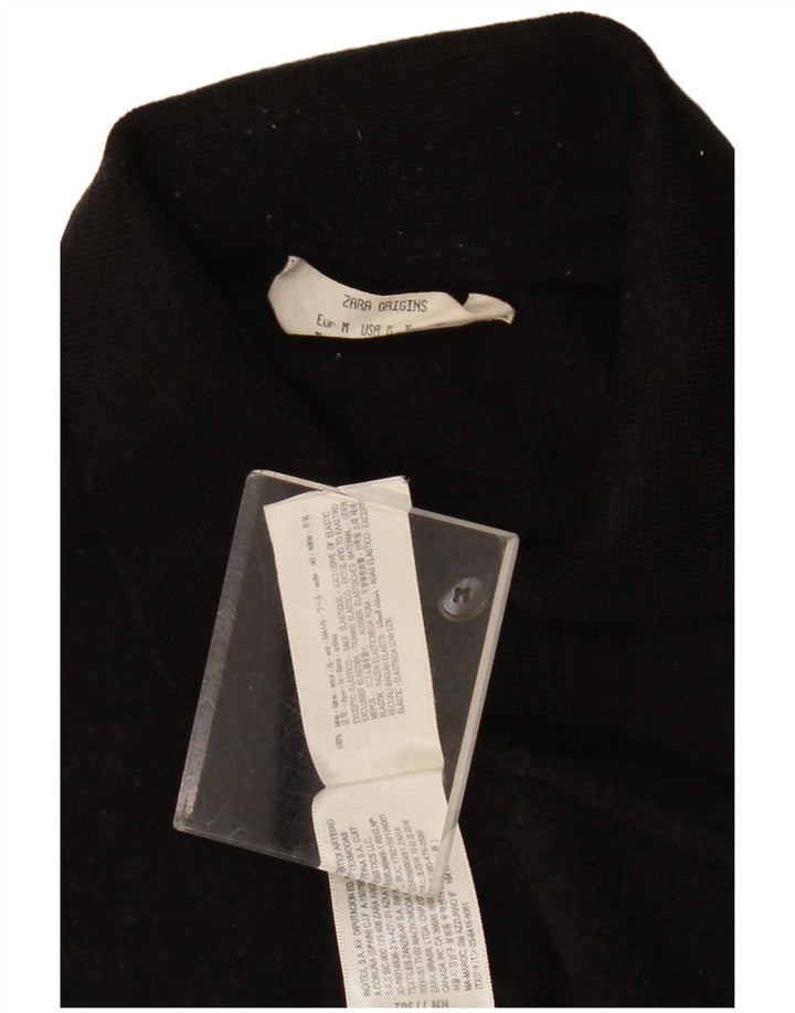 Zara Mujer Polo Cuello Jersey Suéter UK 12 Mediano Lana Negra