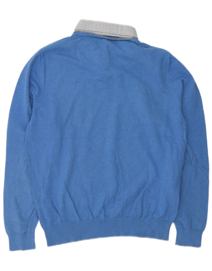 Marks & Spencer Jersey con cuello tipo polo para hombre, color azul medio, clásico