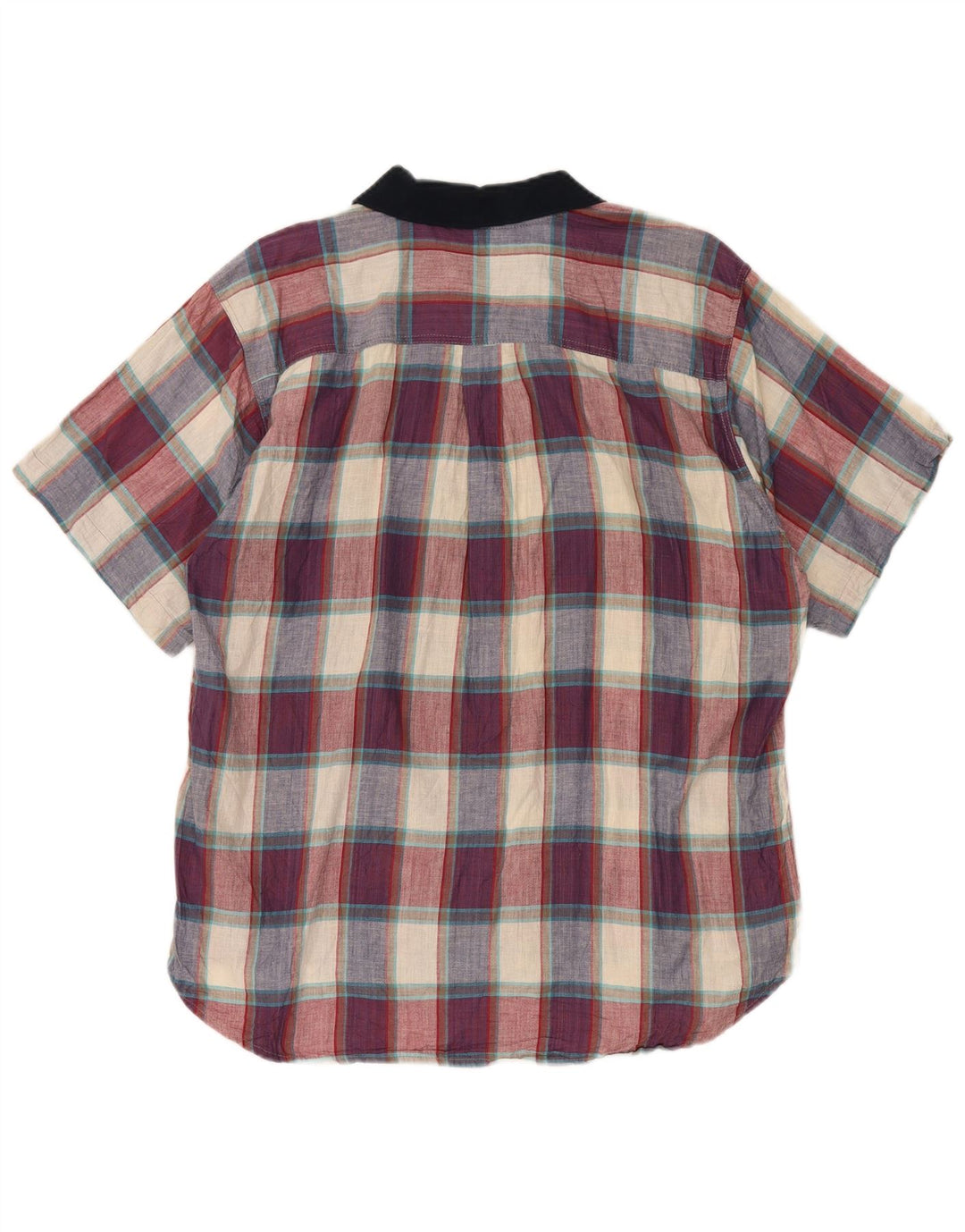 Camisa vintage de manga corta para hombre de algodón a cuadros multicolor grande