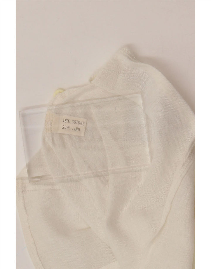 VINTAGE Blusa camisa de manga corta para mujer Reino Unido 12 Algodón blanco medio