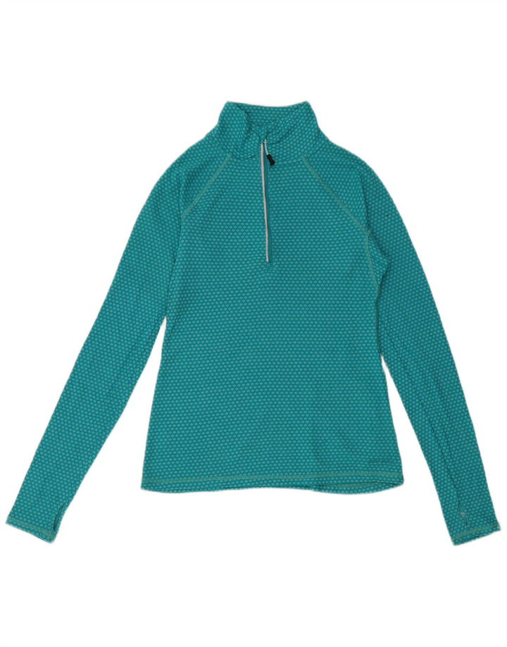 Eddie Bauer Top con cuello y cremallera para mujer, manga larga, UK 10 Small Turquoise Spotted