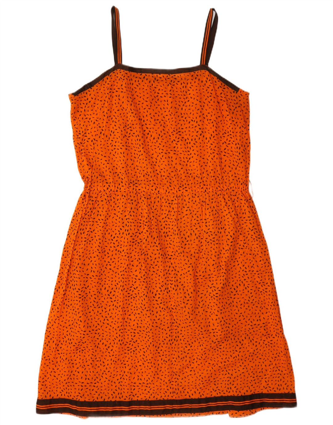 Vintage mujer Sundress Reino Unido 14 naranja medio manchado
