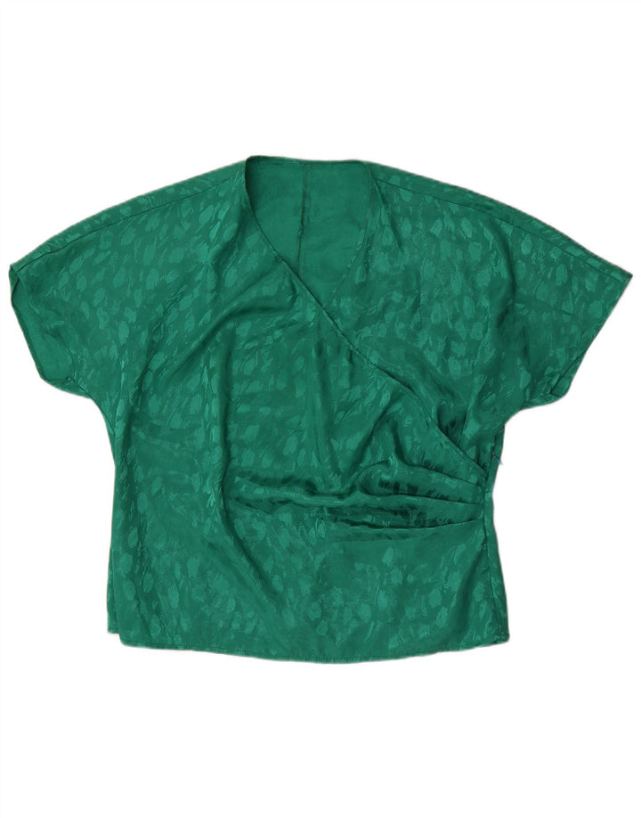 Vintage mujer blusa Top Reino Unido 22 2XL verde manchado poliéster
