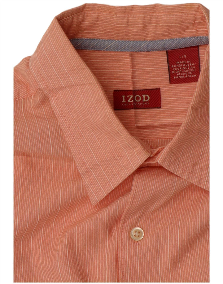 IZOD Camisa de manga corta para hombre de algodón a rayas naranja grande