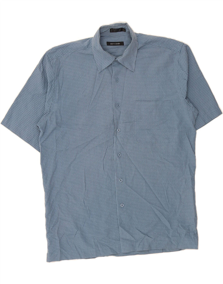 PIERRE CARDIN Mens Short Sleeve Shirt Medium Blue Check Rayon Vintage Pierre Cardin and Second-Hand Pierre Cardin from Messina Hembry 