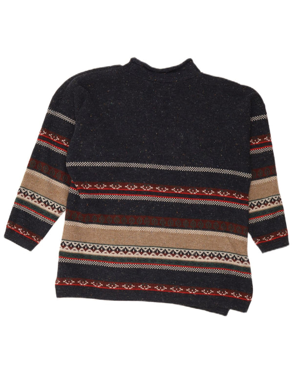 Vintage hombres tortuga cuello jumper suéter medio azul marino rayas acrílico
