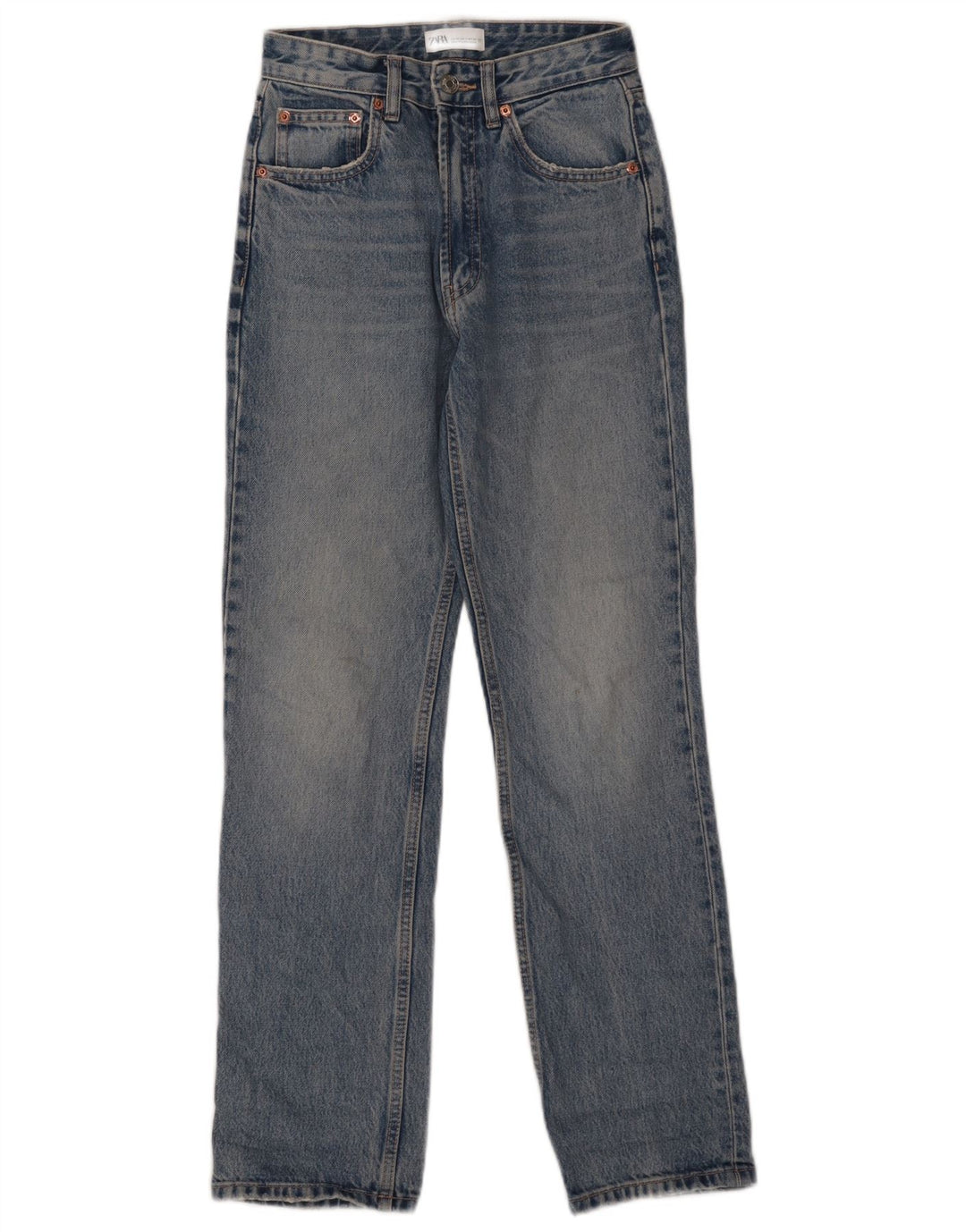 ZARA Vaqueros Rectos Mujer EU 34 2XS W24 L30 Azul Algodón