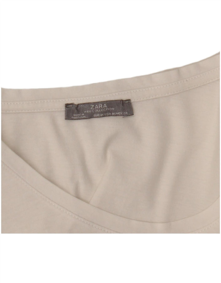 Zara Mujer Blusa Corta Top Reino Unido 42 Medio Blanco Floral