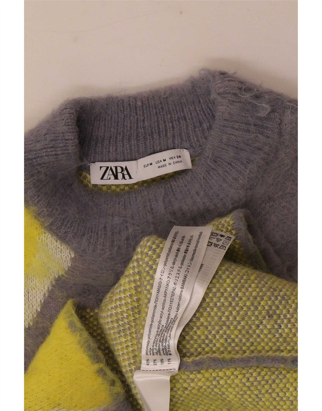 Zara Mujer Jersey De Cuello Alto Jersey UK 44 Gris Medio Colorblock