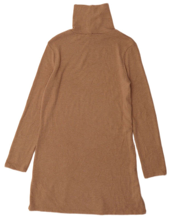 Zara Mujer Vestido Jersey Con Cuello Vuelto UK 8 Small Marrón Poliéster