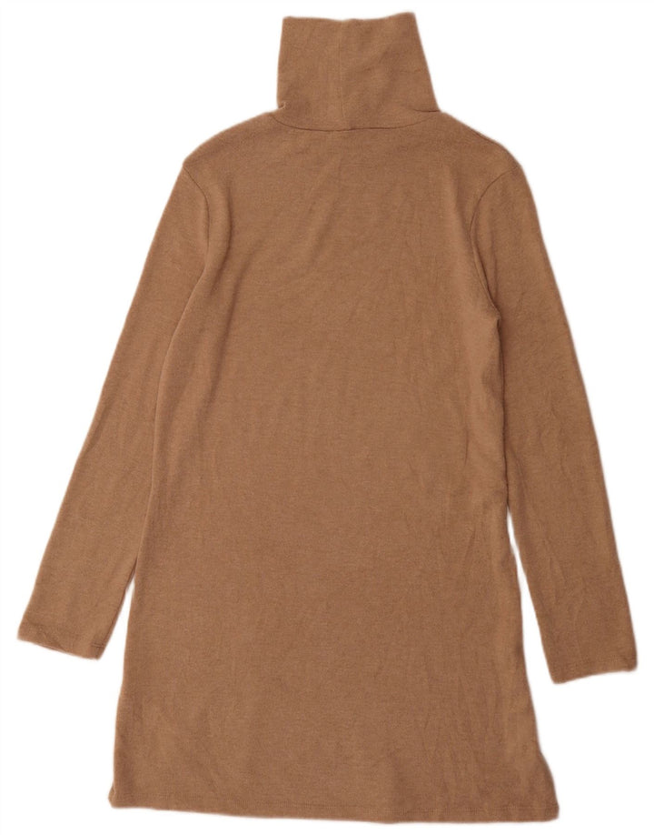 Zara Mujer Vestido Jersey Con Cuello Vuelto UK 8 Small Marrón Poliéster