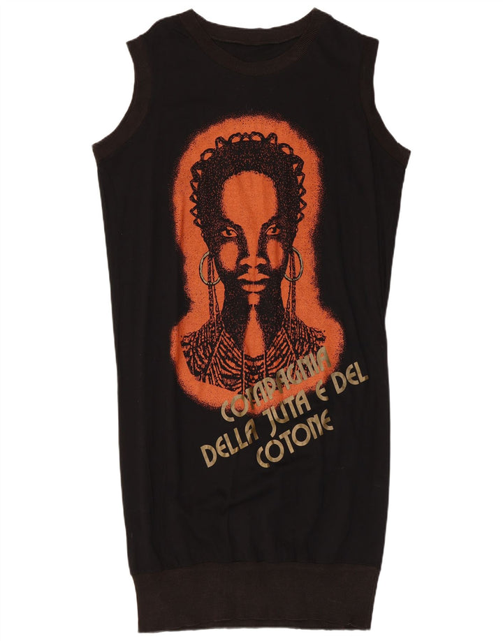 VINTAGE Vestido de burbujas gráfico sin mangas para mujer Reino Unido 14 Negro medio