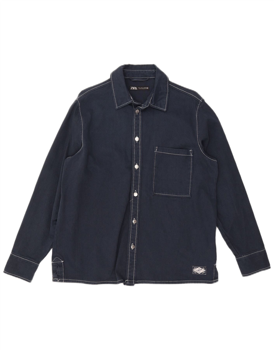Zara Hombre Camisa Vaquera Holgada Pequeña Algodón Azul Marino