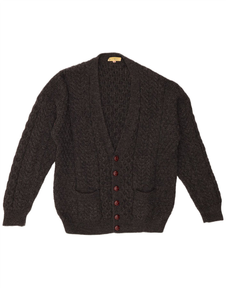 VINTAGE Hombres Cardigan Suéter Medio Gris Nueva Lana