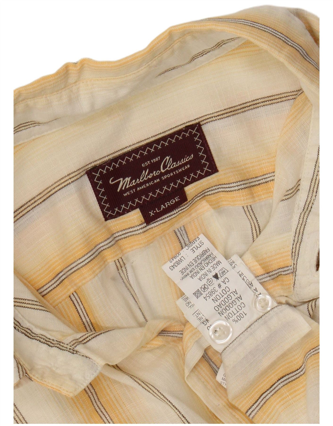 MARLBORO CLASSICS Camisa Hombre XL Algodón Rayas Amarillas