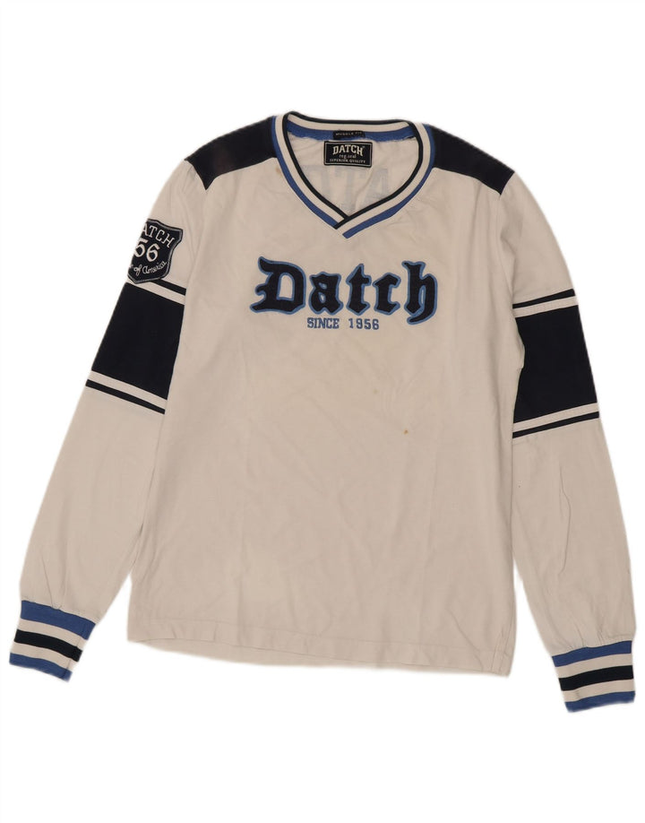 Datch Mens Muscle Graphic Top manga larga UK 42 Medium White Colourblock