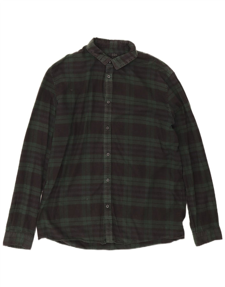 Camisa de franela para hombre Cos de algodón a cuadros verdes grandes