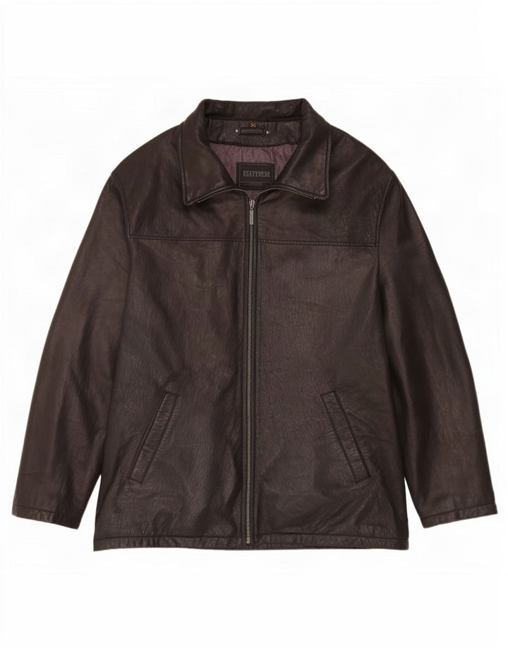 Trapper Chaqueta de cuero para hombre IT 50 Grande Negro