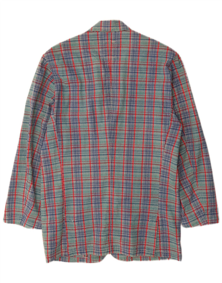 VINTAGE Chaqueta Blazer de 2 botones para hombre Reino Unido 38 Algodón a cuadros verde medio