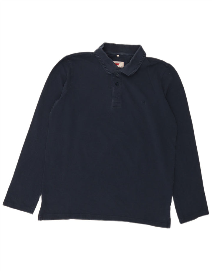 Carrera Polo regular de manga larga para hombre Algodón azul marino medio