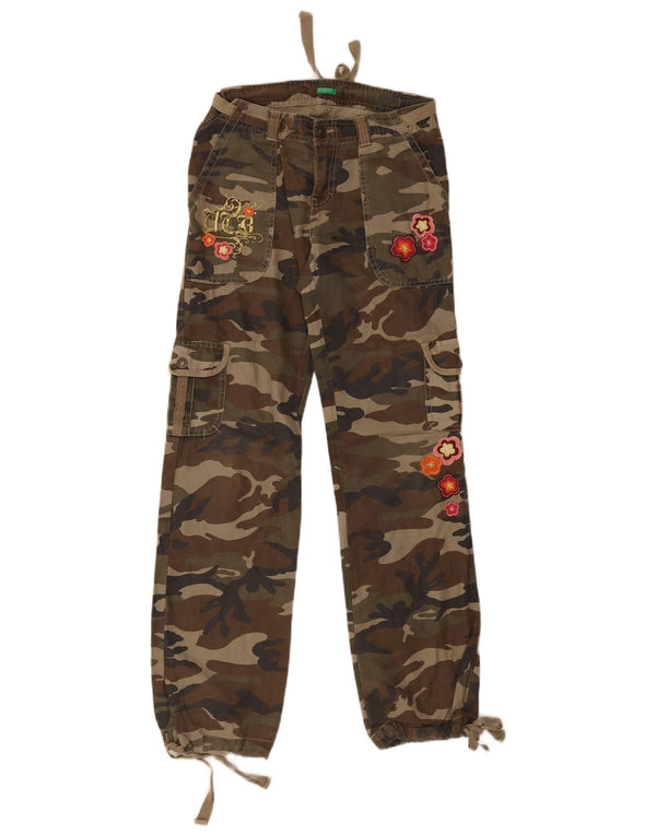 Benetton Pantalón Cargo Recto para Niña 13-14 Años W28 L30 Verde Camuflaje