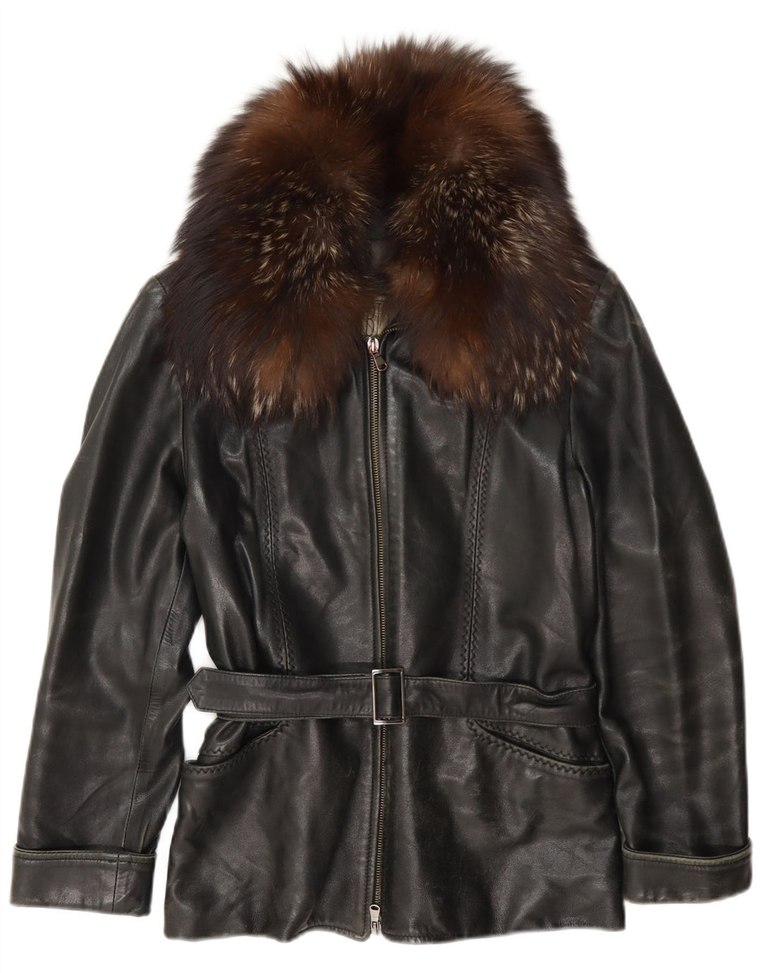 Vintage mujer chaqueta de cuero Reino Unido 12 Medio Negro