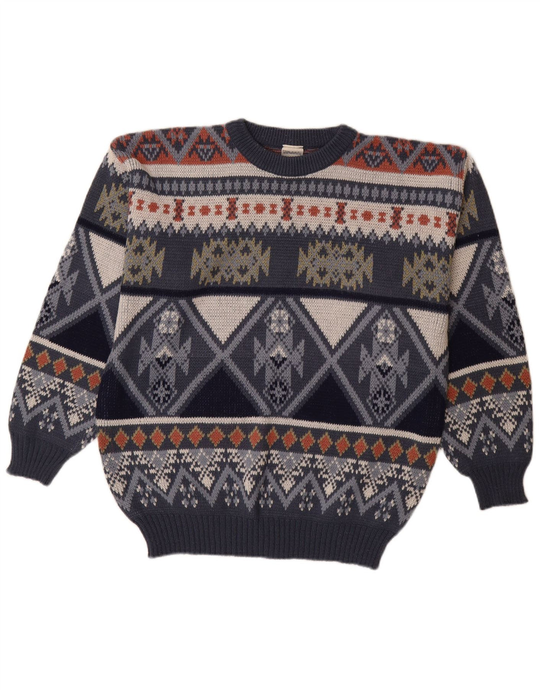 VINTAGE Hombres Crew Neck Jumper Suéter IT 48/50 Medio Azul Marino Fair Isle