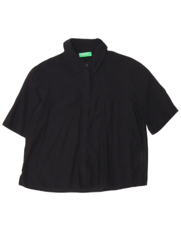 Benetton Camisa Extragrande De Manga Corta Para Mujer UK 40 Small Negro Algodón