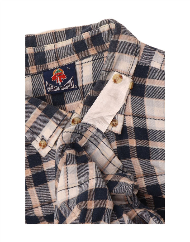 Vintage hombres franela camisa grande azul marino comprobar algodón