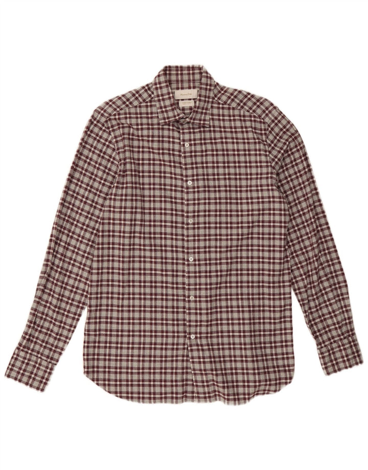 Massimo Dutti Hombre Camisa Franela Algodón Cuadros Burdeos Medio
