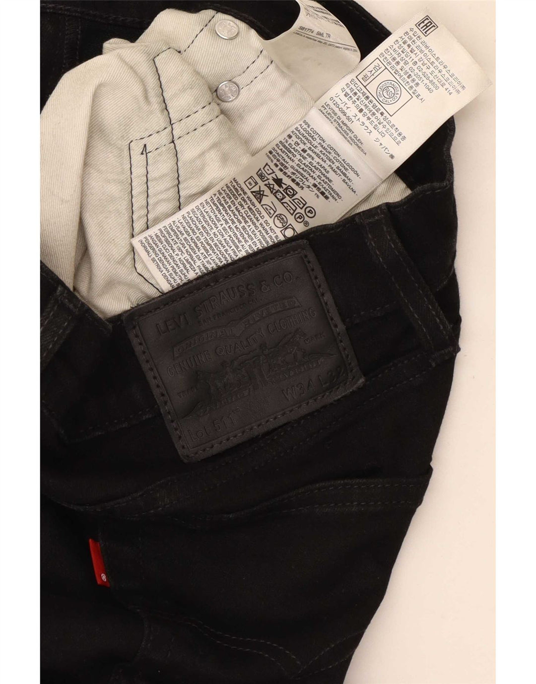 Levi's Mens 511 Slim Jeans W34 L32 Algodón negro
