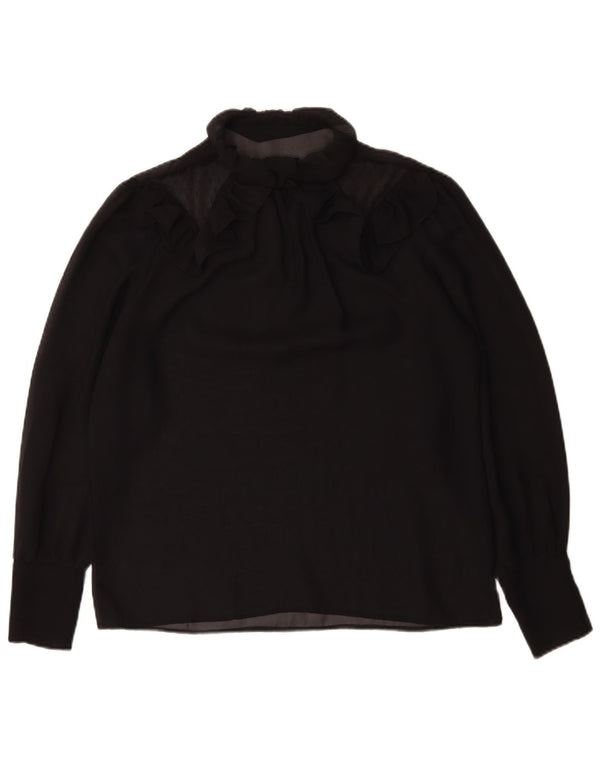 Vintage mujeres ver a través de blusa de manga larga Top Reino Unido 16 negro grande
