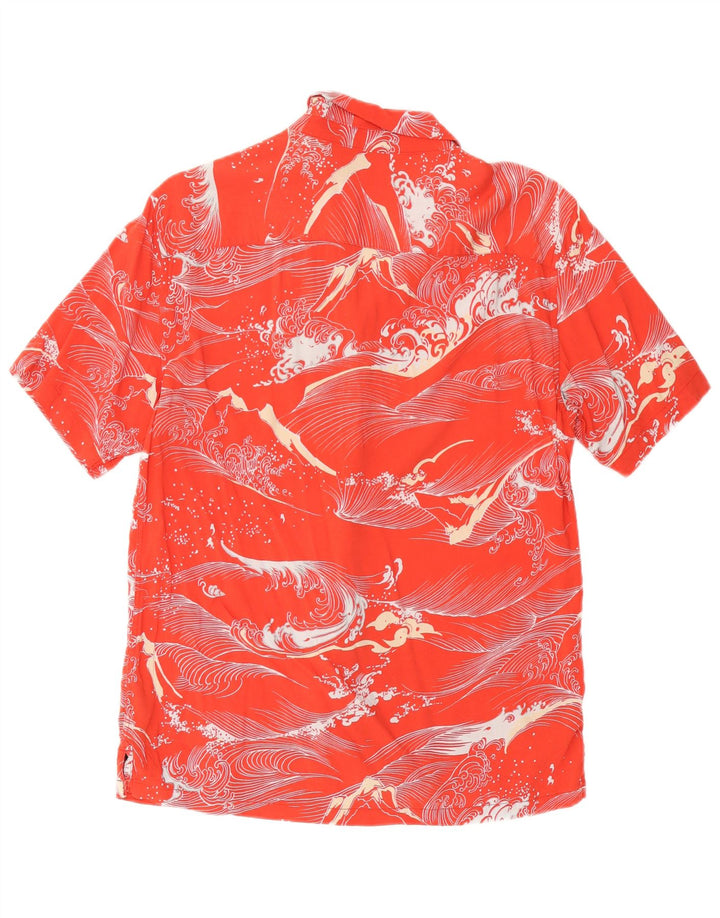 All Saints Camisa de manga corta con estampado abstracto para hombre, hawaiana roja mediana